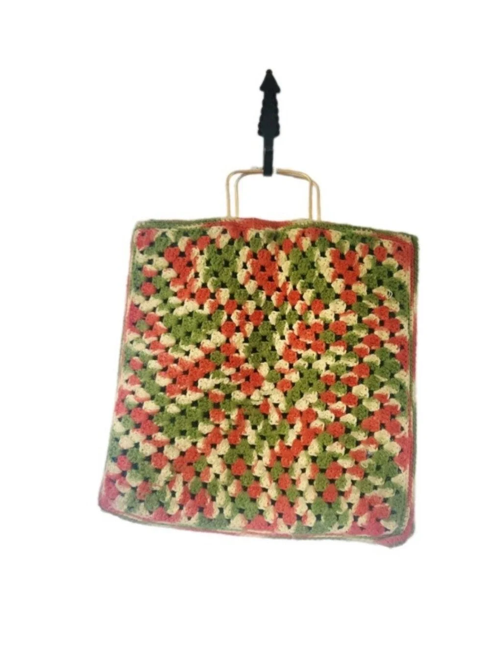 Vintage 70's Retro Crocheted Top Handle Tote Purse